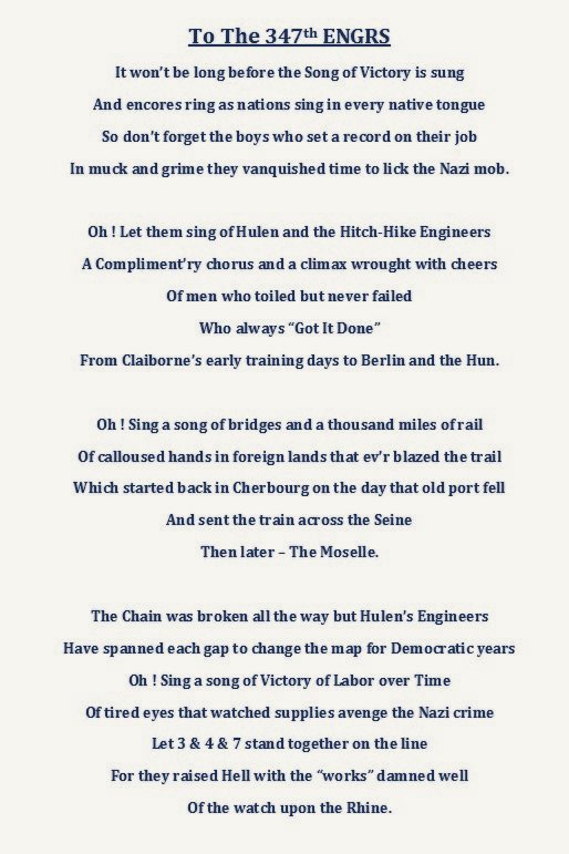 Typed copy of the poem To the 347th Engrs